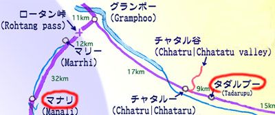 地図: マナリ(Manali)～タダルプー(Tadarupu)
